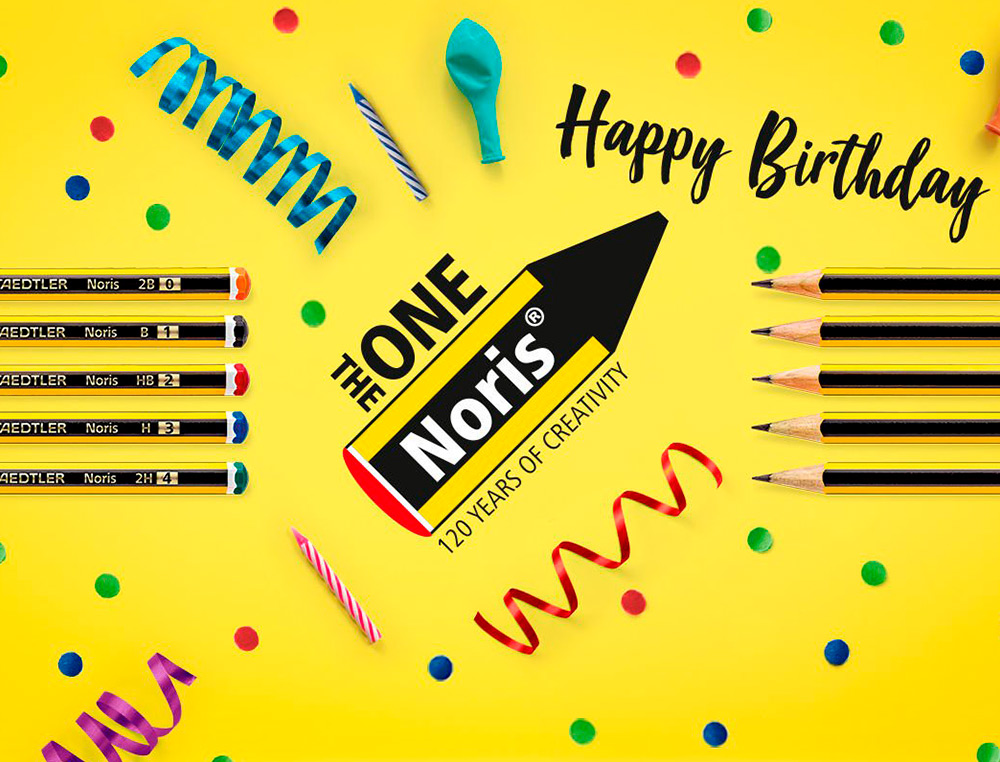EXPOSITOR SOBREMESA STAEDTLER NORIS 120 DISEO FELIZ ANIVERSARIO 152 UNIDADES SURTIDAS 383X382X250 MM