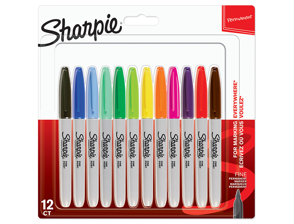 ROTULADOR SHARPIE PERMANENTE FINO BLISTER 12 UNIDADES COLORES SURTIDOS