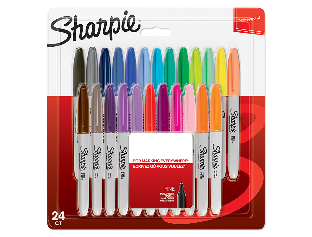 ROTULADOR SHARPIE PERMANENTE FINO BLISTER 24 UNIDADES COLORES SURTIDOS