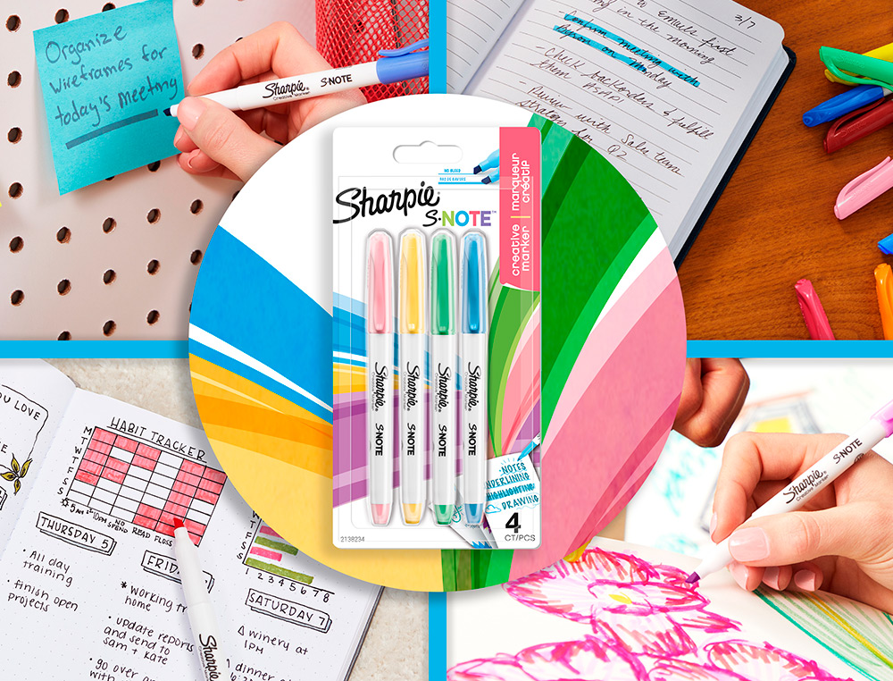 ROTULADOR SHARPIE PERMANENTE S-NOTE PUNTA BISELADA TRAZO 1,2 /3,87 MM BLISTER 4 UNIDADES COLORES SURTIDOS