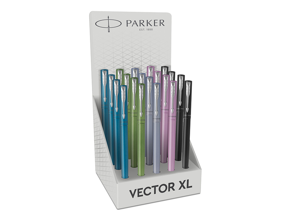 PLUMA PARKER VECTOR XL PLUMIN F EXPOSITOR DE 20 UNIDADES COLORES SURTIDOS