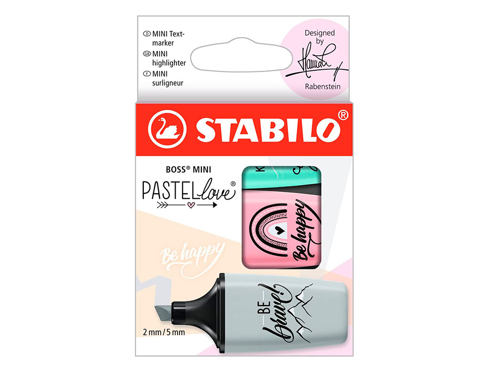 ROTULADOR STABILO BOSS MINI PASTEL LOVE ESTUCHE DE 3 UNIDADES PIZCA DE MENTA/RUBOR ROSA/TOQUE DE TURQUESA