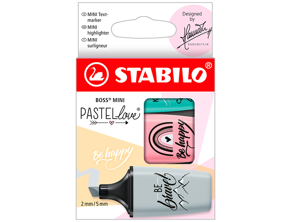 ROTULADOR STABILO BOSS MINI PASTEL LOVE ESTUCHE DE 3 UNIDADES PIZCA DE MENTA/RUBOR ROSA/TOQUE DE TURQUESA