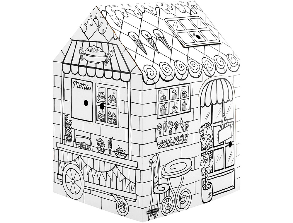 CASA DE JUEGO BANKERS BOX PLAYHOUSE PASTELERIA PARA PINTAR FABRICADA EN CARTON RECICLADO 1210X960X810 MM