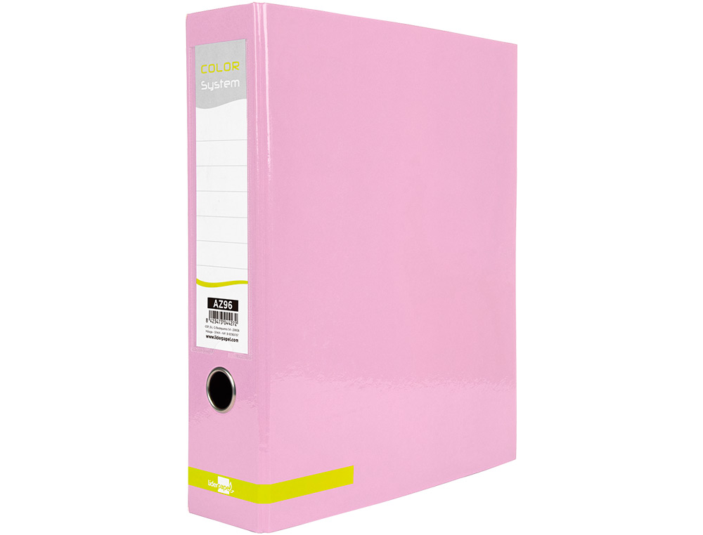 ARCHIVADOR DE PALANCA LIDERPAPEL A4 COLOR SYSTEM FORRADO SIN RADO LOMO 80 MM ROSA COMPRESOR METALICO