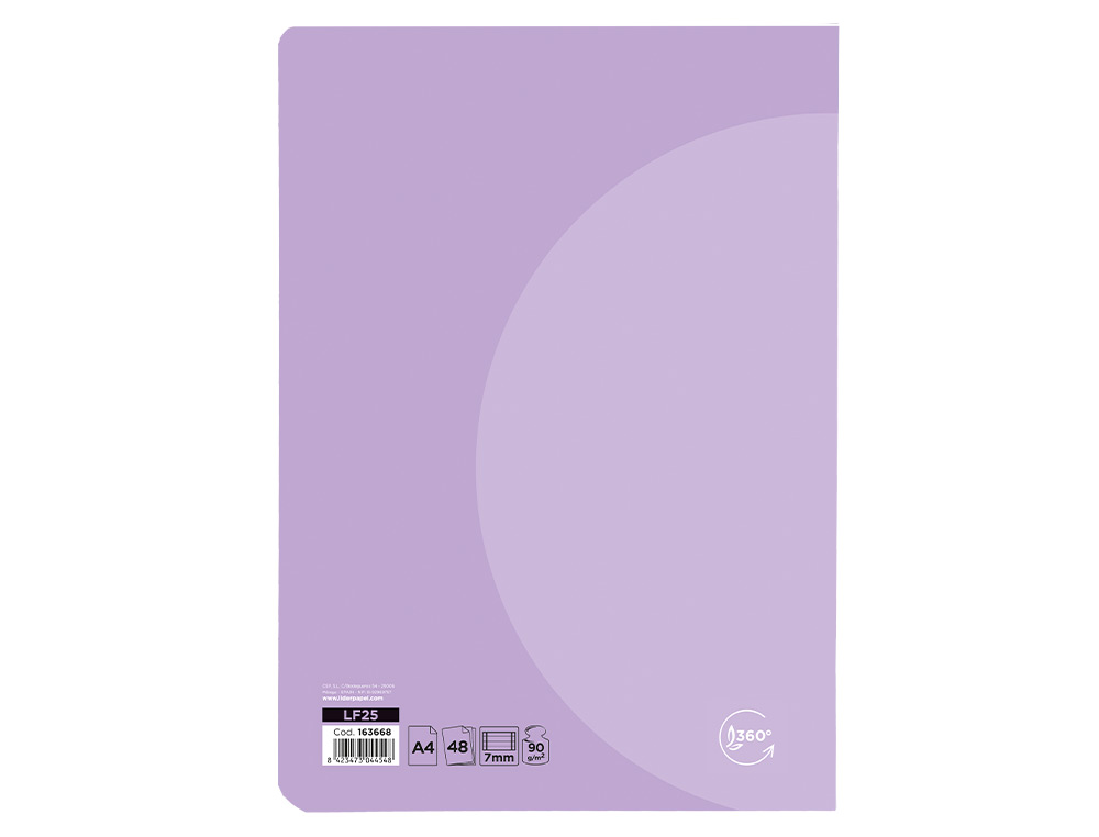 LIBRETA LIDERPAPEL 360 TAPA DE PLASTICO A4 48 HOJAS 90G/M2 HORIZONTAL CON DOBLE MARGEN COLORES PASTEL