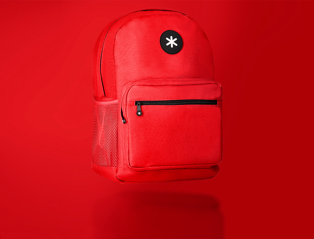 MOCHILA ANTARTIK CON ASA Y BOLSILLO FRONTAL CON CREMALLERA COLOR ROJO 320X140X430 MM