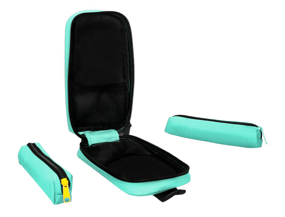 ESTUCHE PORTATODO ANTARTIK FORMA DE MOCHILA CON BOLSILLO Y 4 DEPARTAMENTOS COLOR MENTA 230X50X120 MM