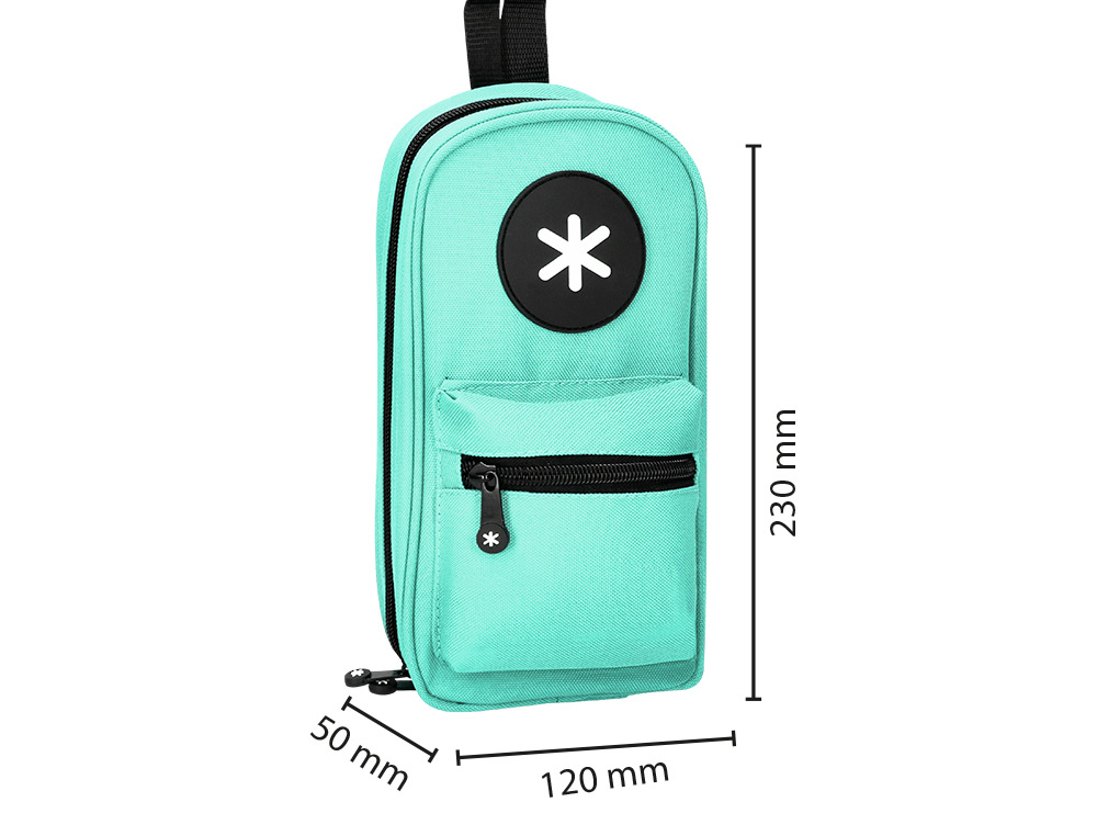 ESTUCHE PORTATODO ANTARTIK FORMA DE MOCHILA CON BOLSILLO Y 4 DEPARTAMENTOS COLOR MENTA 230X50X120 MM
