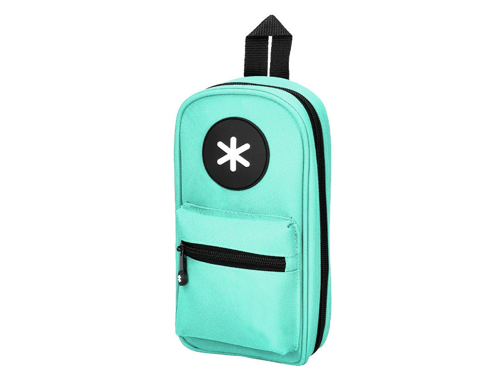 ESTUCHE PORTATODO ANTARTIK FORMA DE MOCHILA CON BOLSILLO Y 4 DEPARTAMENTOS COLOR MENTA 230X50X120 MM