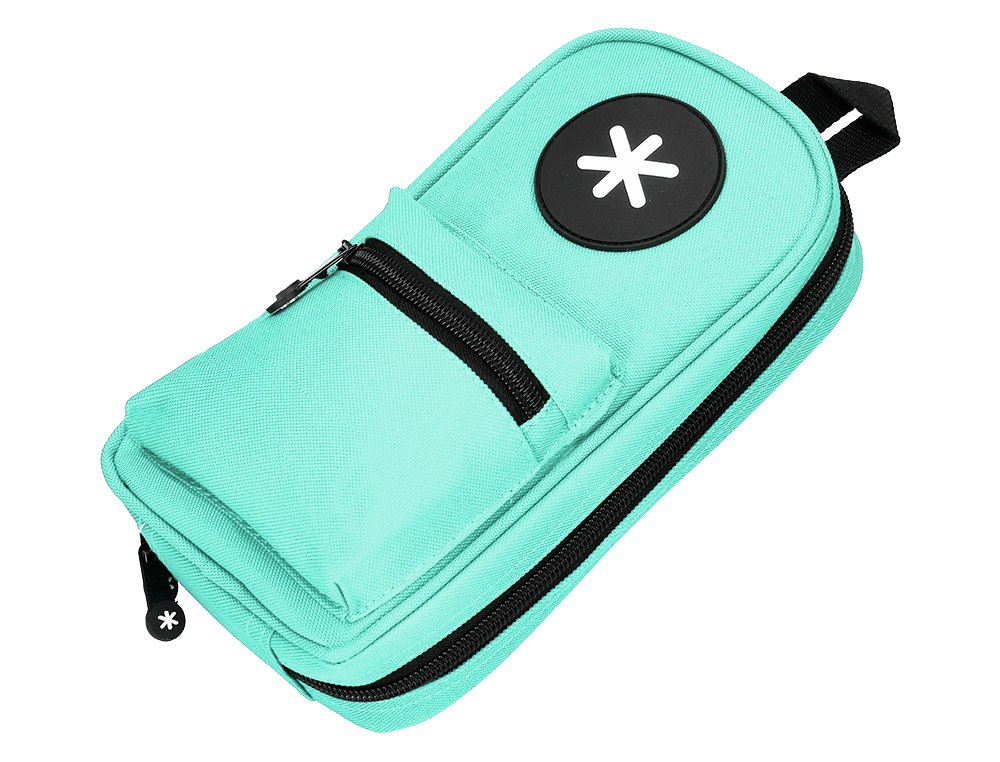 ESTUCHE PORTATODO ANTARTIK FORMA DE MOCHILA CON BOLSILLO Y 4 DEPARTAMENTOS COLOR MENTA 230X50X120 MM