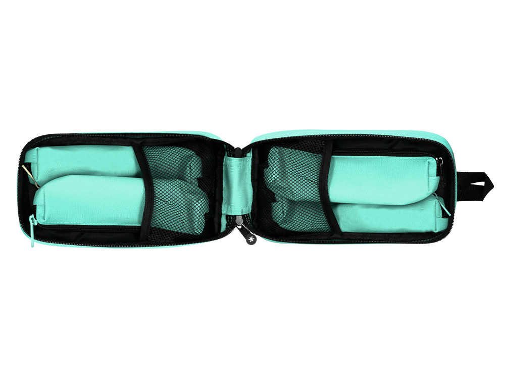 ESTUCHE PORTATODO ANTARTIK FORMA DE MOCHILA CON BOLSILLO Y 4 DEPARTAMENTOS COLOR MENTA 230X50X120 MM