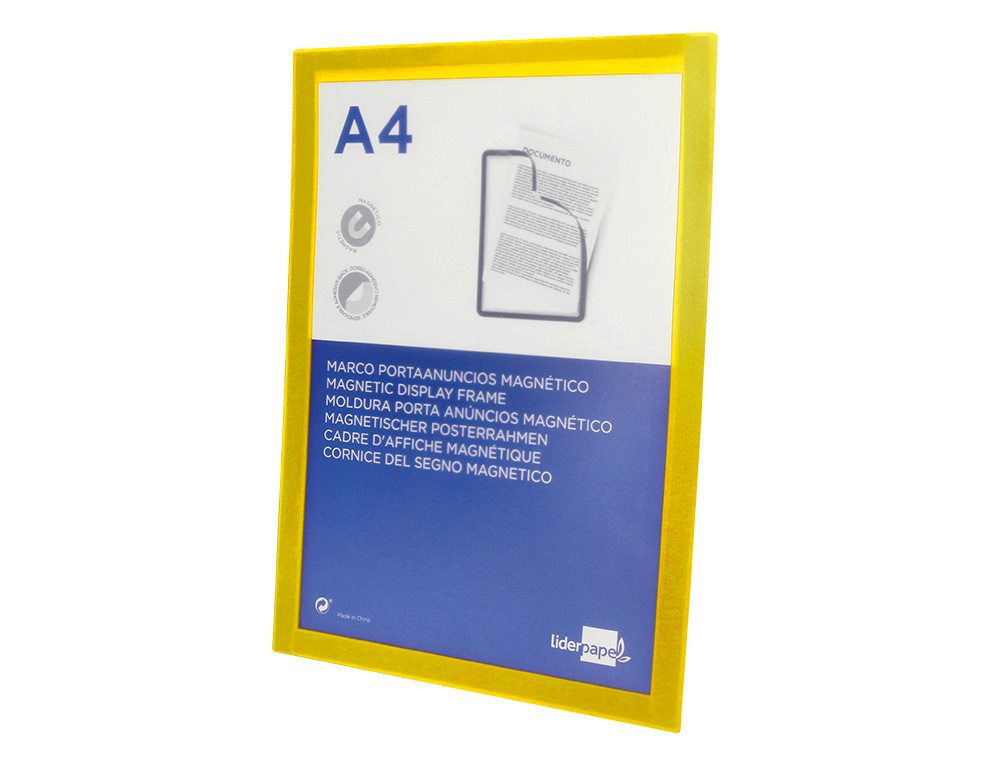 MARCO PORTA ANUNCIOS LIDERPAPEL MAGNETICO DIN A4 DORSO ADHESIVO REMOVIBLE COLOR AMARILLO