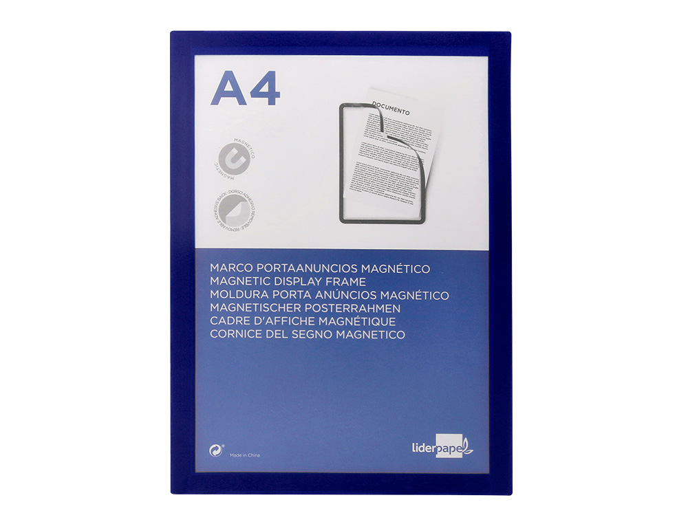 MARCO PORTA ANUNCIOS LIDERPAPEL MAGNETICO DIN A4 DORSO ADHESIVO REMOVIBLE COLOR AZUL