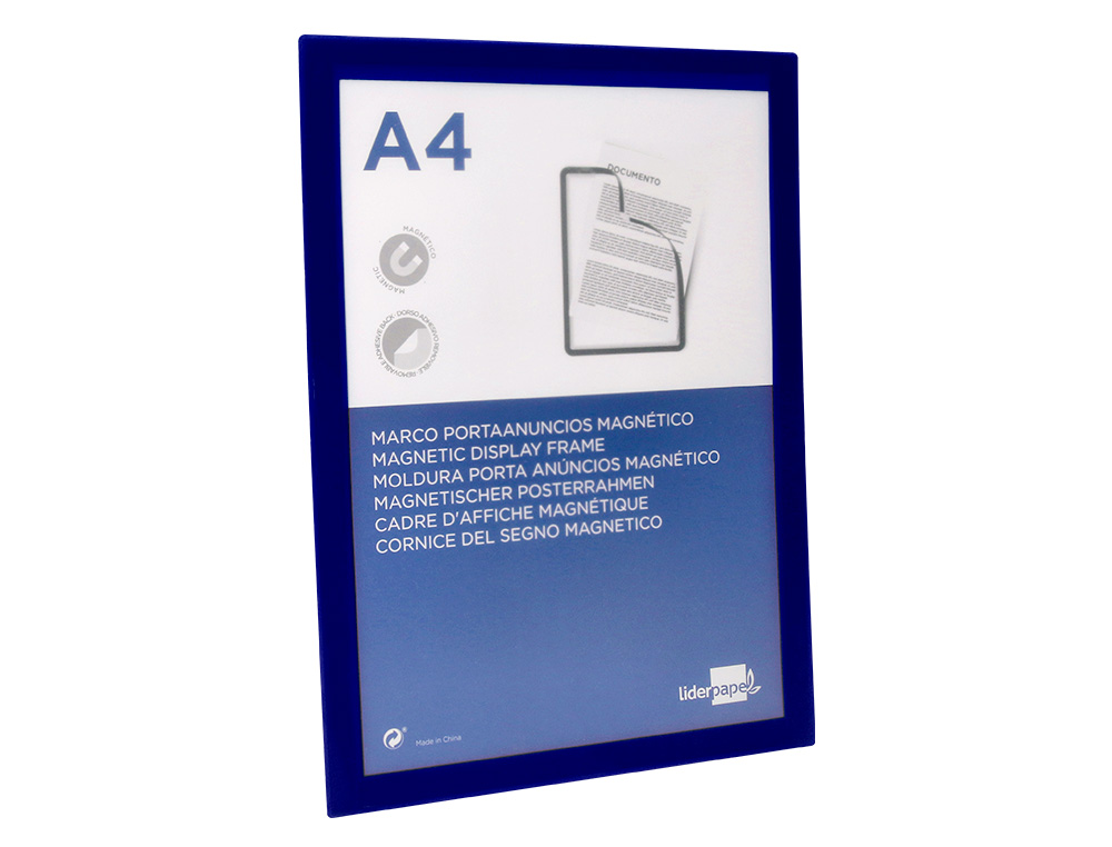MARCO PORTA ANUNCIOS LIDERPAPEL MAGNETICO DIN A4 DORSO ADHESIVO REMOVIBLE COLOR AZUL