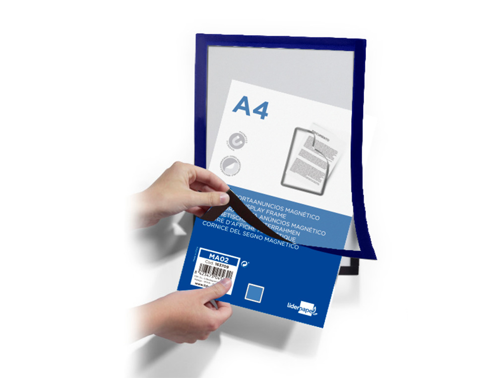 MARCO PORTA ANUNCIOS LIDERPAPEL MAGNETICO DIN A4 DORSO ADHESIVO REMOVIBLE COLOR AZUL