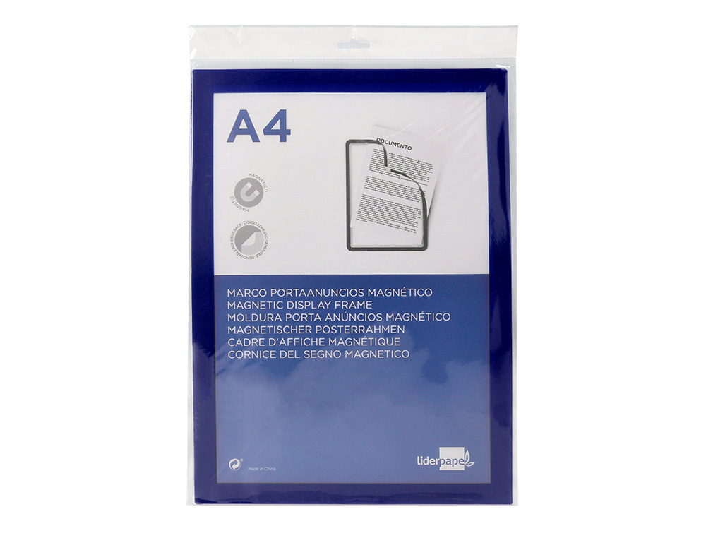 MARCO PORTA ANUNCIOS LIDERPAPEL MAGNETICO DIN A4 DORSO ADHESIVO REMOVIBLE COLOR AZUL