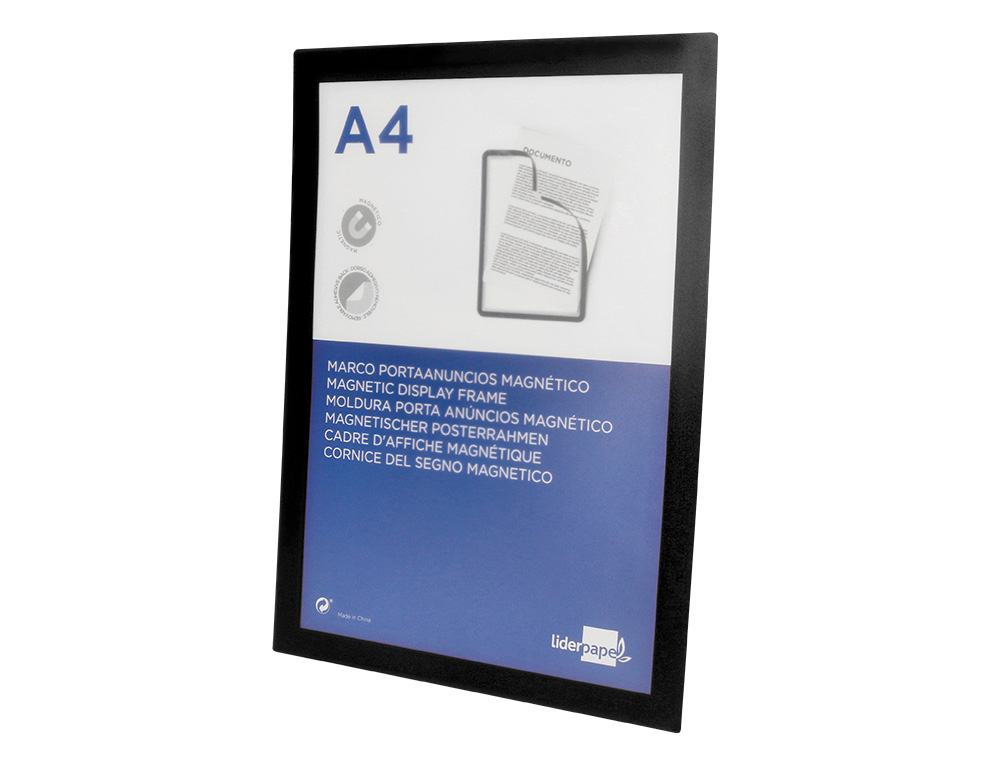 MARCO PORTA ANUNCIOS LIDERPAPEL MAGNETICO DIN A4 DORSO ADHESIVO REMOVIBLE COLOR NEGRO