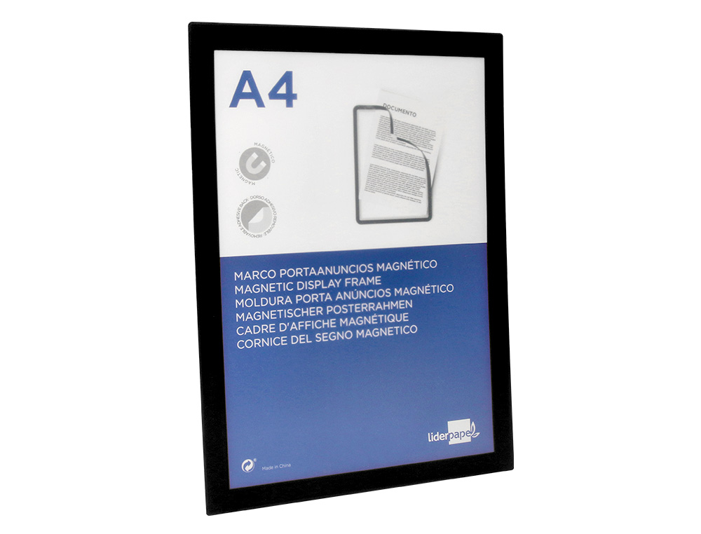 MARCO PORTA ANUNCIOS LIDERPAPEL MAGNETICO DIN A4 DORSO ADHESIVO REMOVIBLE COLOR NEGRO