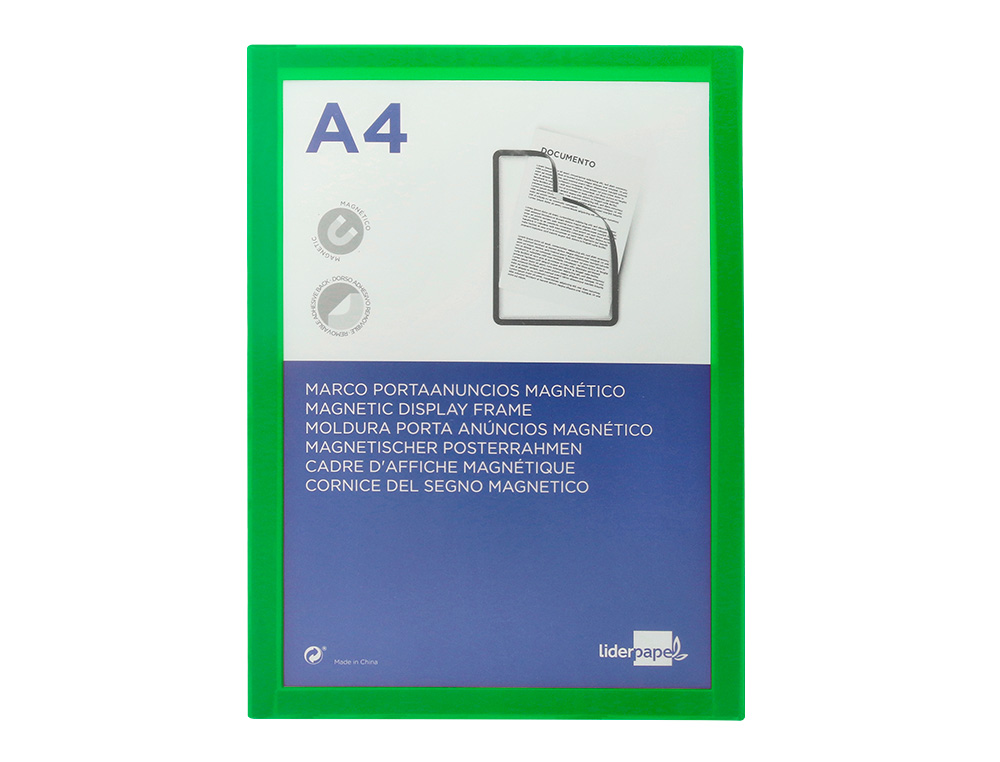 MARCO PORTA ANUNCIOS LIDERPAPEL MAGNETICO DIN A4 DORSO ADHESIVO REMOVIBLE COLOR VERDE