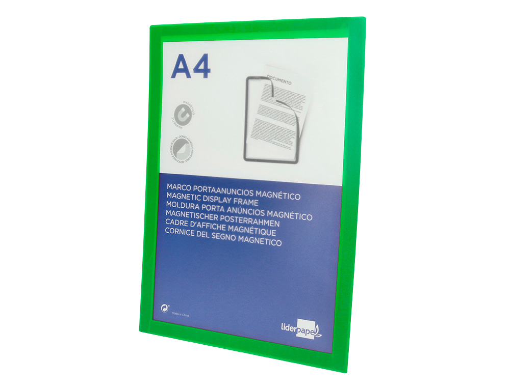MARCO PORTA ANUNCIOS LIDERPAPEL MAGNETICO DIN A4 DORSO ADHESIVO REMOVIBLE COLOR VERDE
