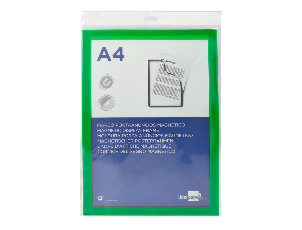 MARCO PORTA ANUNCIOS LIDERPAPEL MAGNETICO DIN A4 DORSO ADHESIVO REMOVIBLE COLOR VERDE