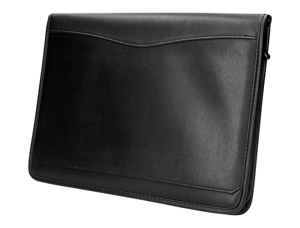 CARPETA PORTAFOLIOS CREMALLERA CON BOLSA PARA MOVIL Y TARJETERO COLOR NEGRO 260X355 MM