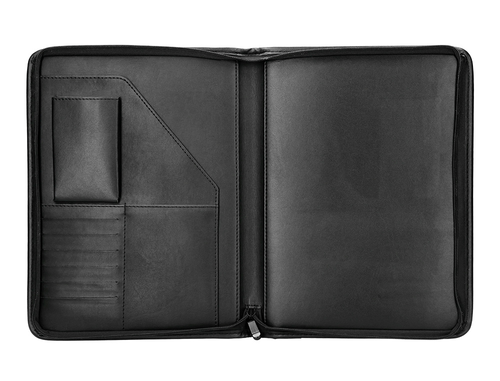 CARPETA PORTAFOLIOS CREMALLERA CON BOLSA PARA MOVIL Y TARJETERO COLOR NEGRO 260X355 MM