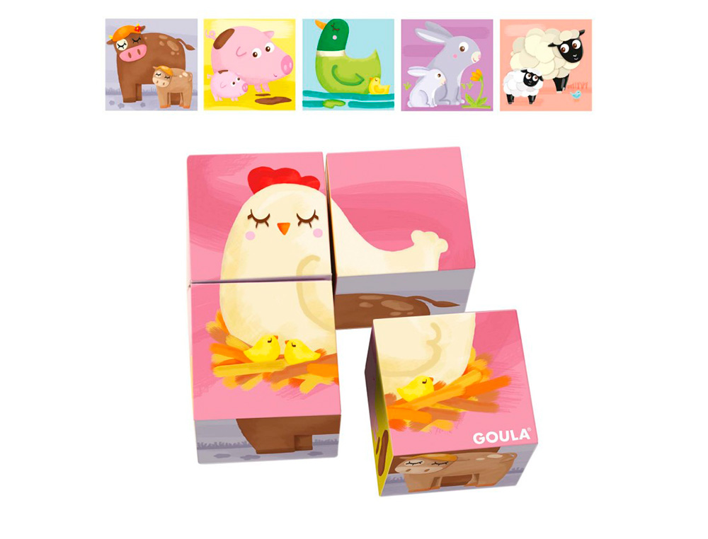 PUZLE GOULA CUBOS DE CARTON 6 ESCENAS DIFERENTES 4 PIEZAS