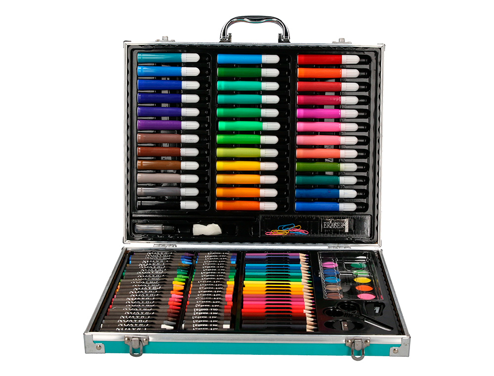 ESTUCHE DE PINTURA LIDERPAPEL ALUMINIO 150 PIEZAS MALETIN 37,8X29,7X4,6 CM