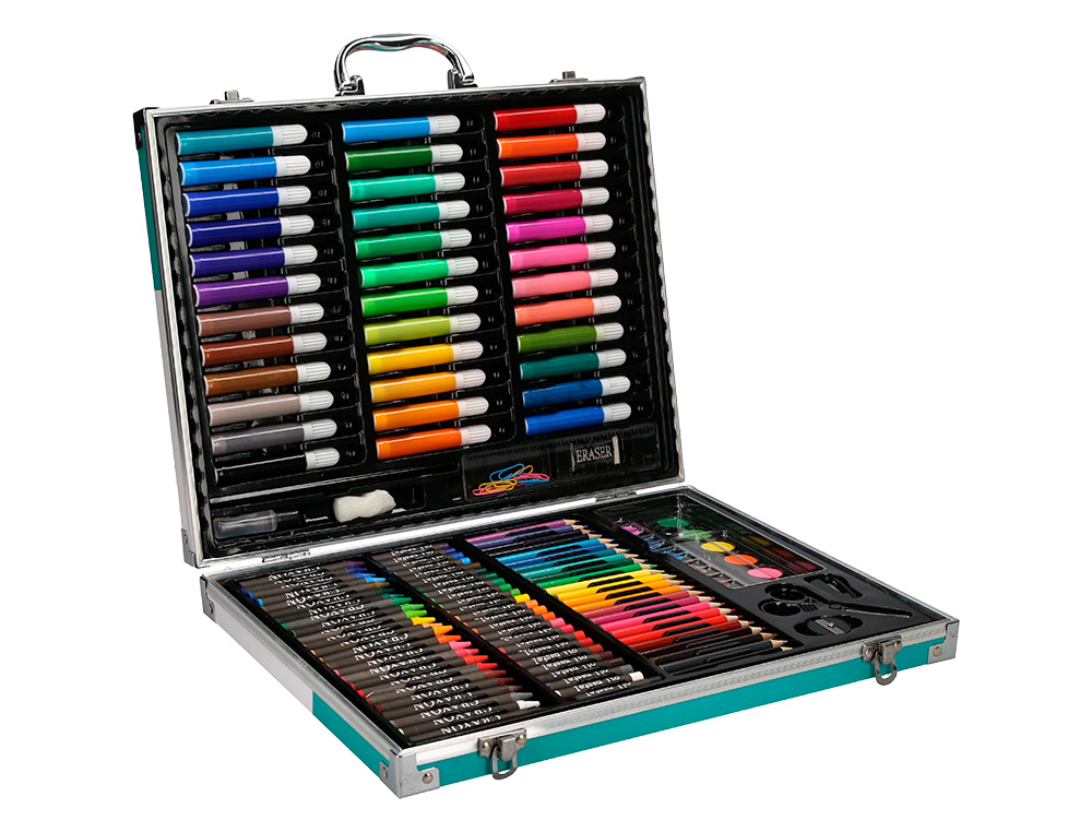ESTUCHE DE PINTURA LIDERPAPEL ALUMINIO 150 PIEZAS MALETIN 37,8X29,7X4,6 CM