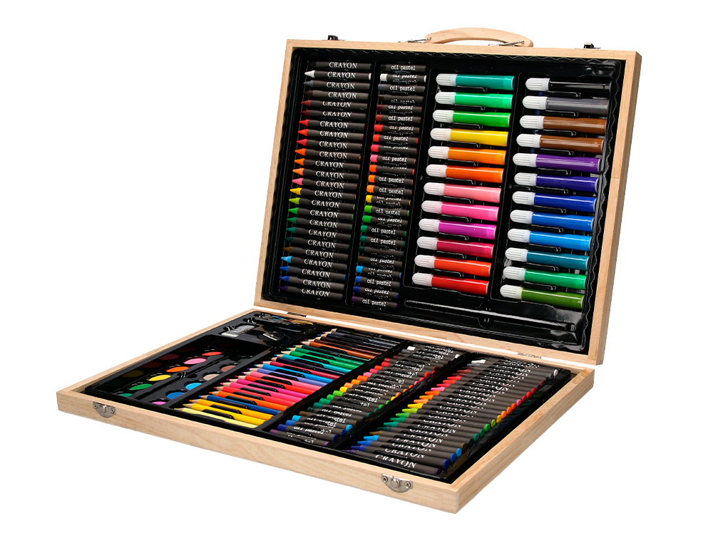 ESTUCHE DE PINTURA LIDERPAPEL MADERA 168 PIEZAS MALETIN 39,3X30X4,8 CM