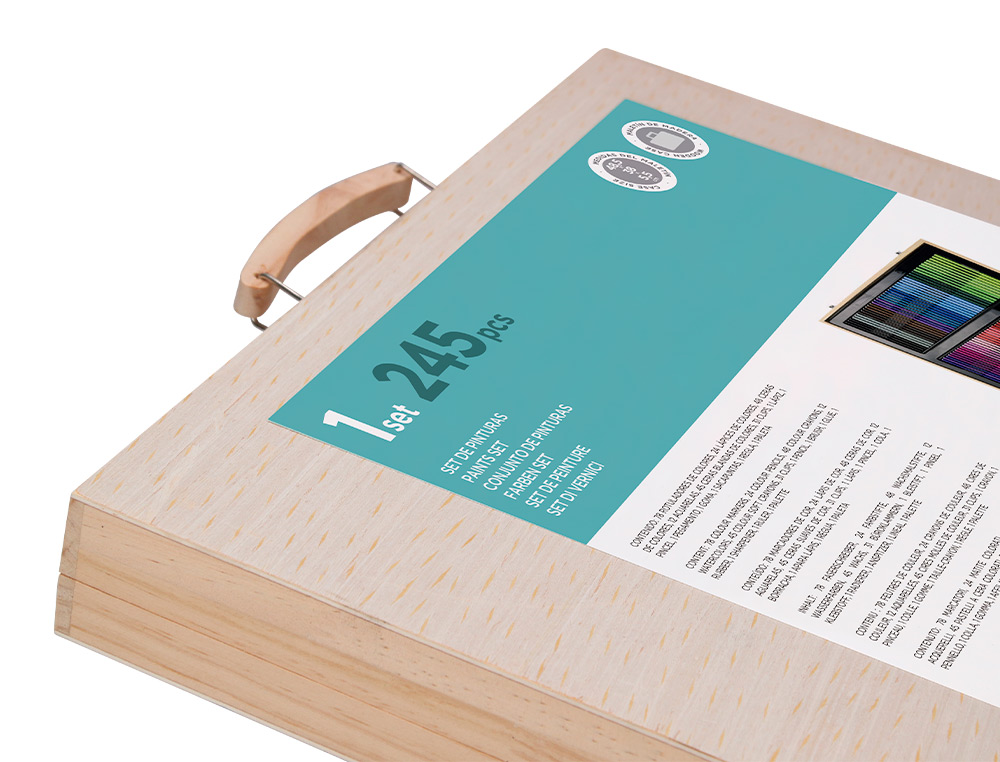 ESTUCHE DE PINTURA LIDERPAPEL MADERA 245 PIEZAS MALETIN 49X36,6X4,5 CM