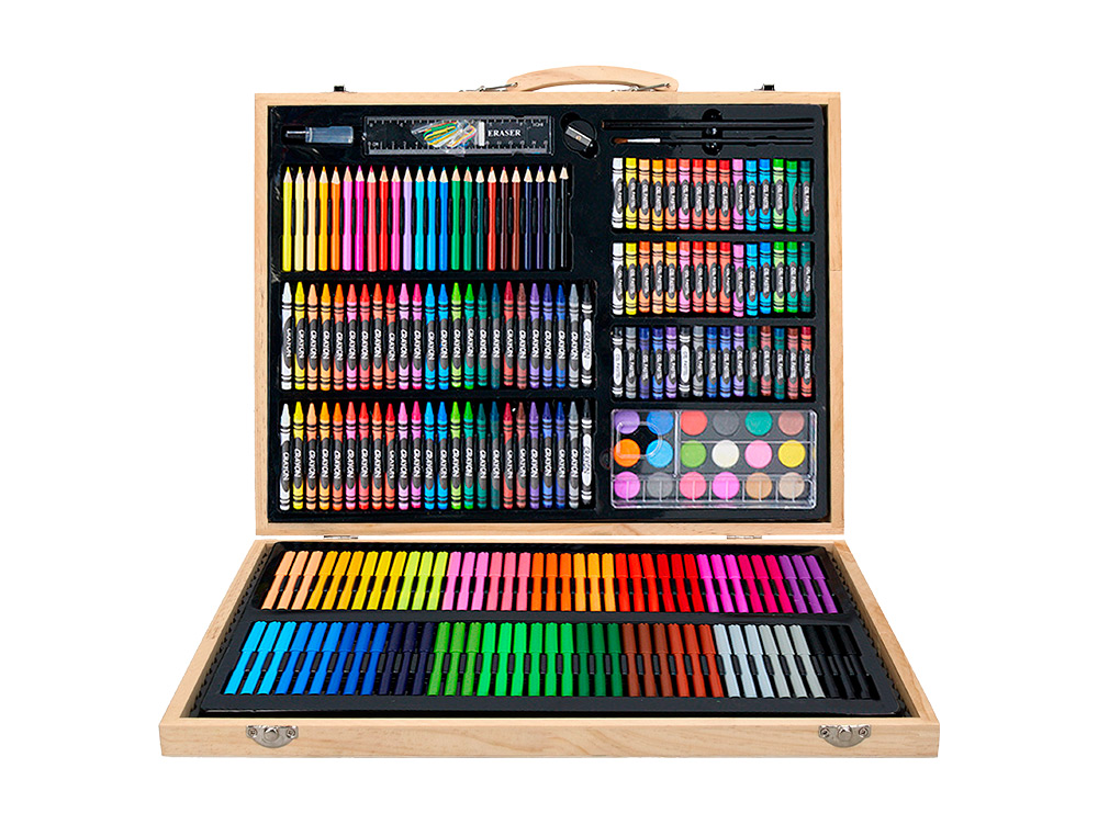 ESTUCHE DE PINTURA LIDERPAPEL MADERA 245 PIEZAS MALETIN 49X36,6X4,5 CM