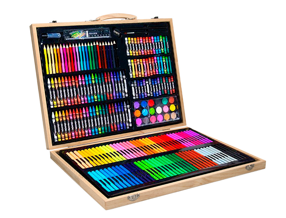 ESTUCHE DE PINTURA LIDERPAPEL MADERA 245 PIEZAS MALETIN 49X36,6X4,5 CM