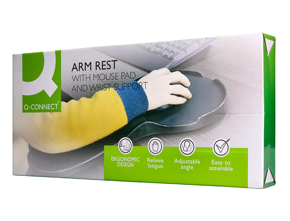 REPOSABRAZOS ERGONOMICO Q-CONNECT CON ALFOMBRILLA DE RATON Y APOYO DE MUECA COLOR NEGRO 220X140X480 MM
