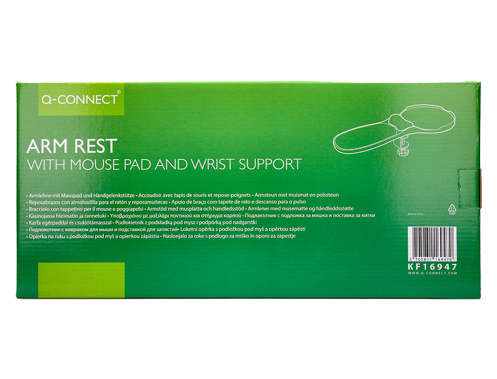 REPOSABRAZOS ERGONOMICO Q-CONNECT CON ALFOMBRILLA DE RATON Y APOYO DE MUECA COLOR NEGRO 220X140X480 MM