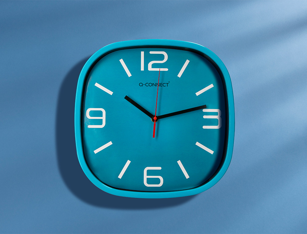 RELOJ Q-CONNECT DE PARED DE PLASTICO REDONDO 30 CM MOVIMIENTO SILENCIOSO COLOR AZUL