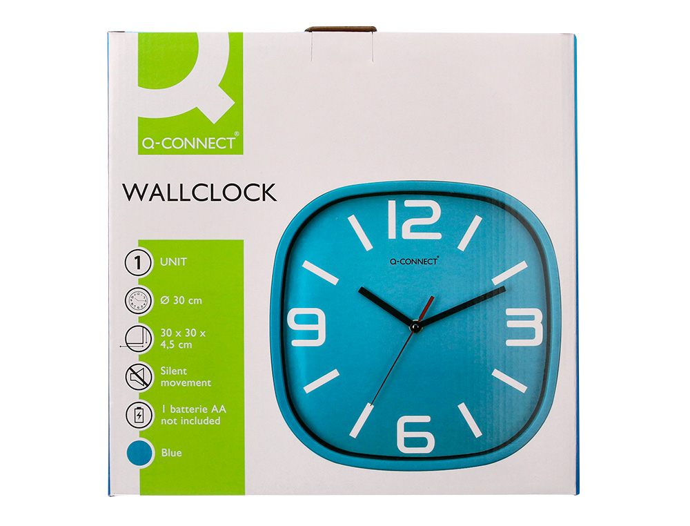 RELOJ Q-CONNECT DE PARED DE PLASTICO REDONDO 30 CM MOVIMIENTO SILENCIOSO COLOR AZUL