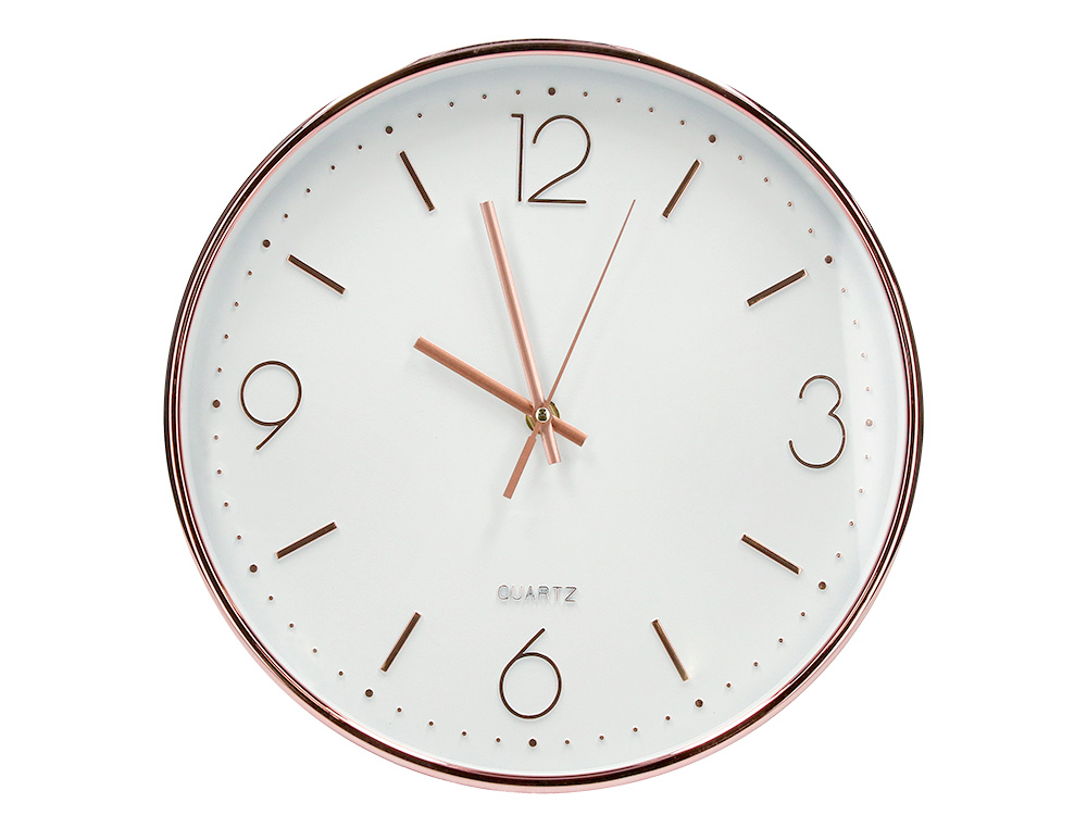 RELOJ Q-CONNECT DE PARED METALICO REDONDO 30,5 CM MOVIMIENTO SILENCIOSO COLOR ROSA DORADO