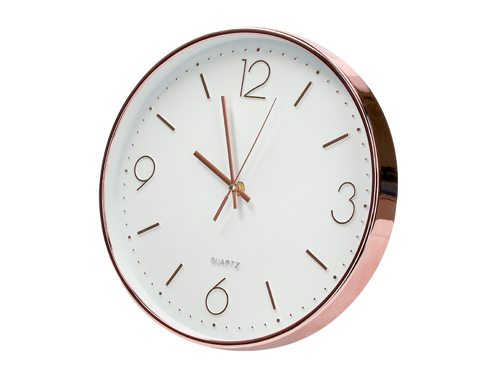 RELOJ Q-CONNECT DE PARED METALICO REDONDO 30,5 CM MOVIMIENTO SILENCIOSO COLOR ROSA DORADO