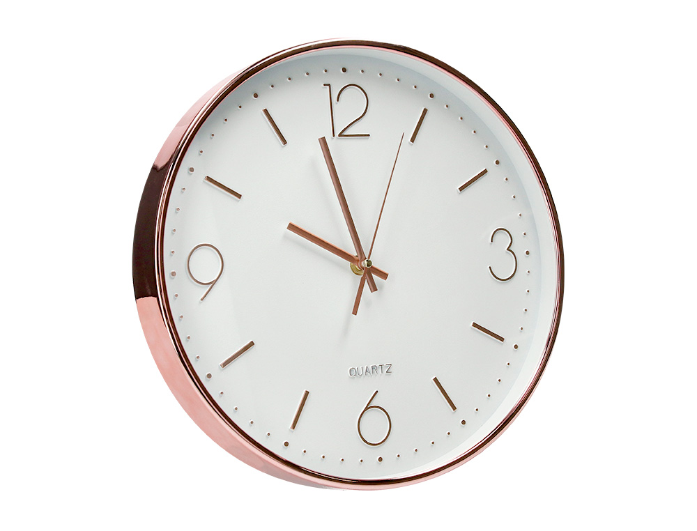 RELOJ Q-CONNECT DE PARED METALICO REDONDO 30,5 CM MOVIMIENTO SILENCIOSO COLOR ROSA DORADO