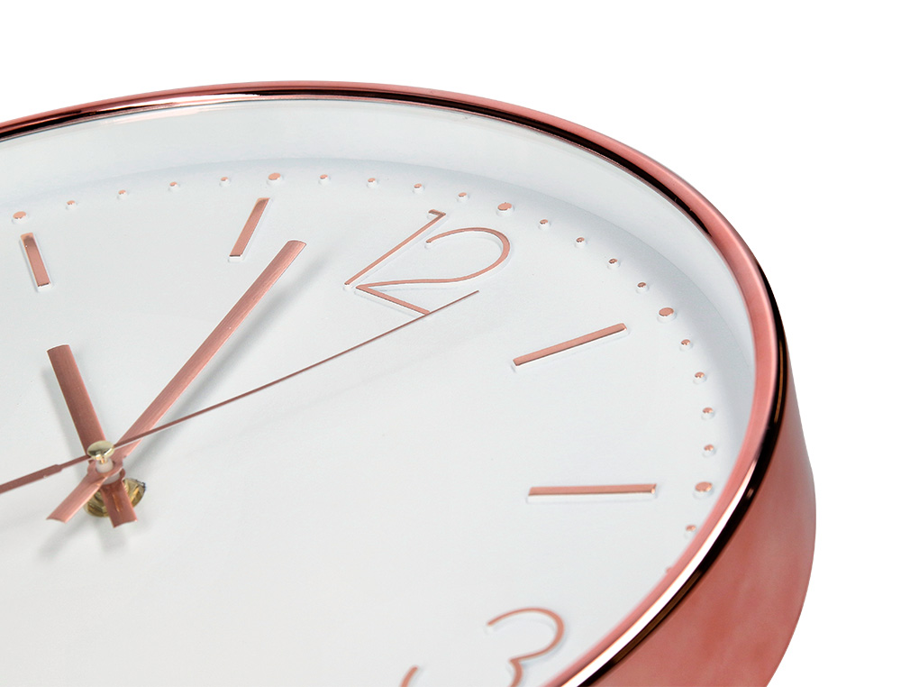 RELOJ Q-CONNECT DE PARED METALICO REDONDO 30,5 CM MOVIMIENTO SILENCIOSO COLOR ROSA DORADO