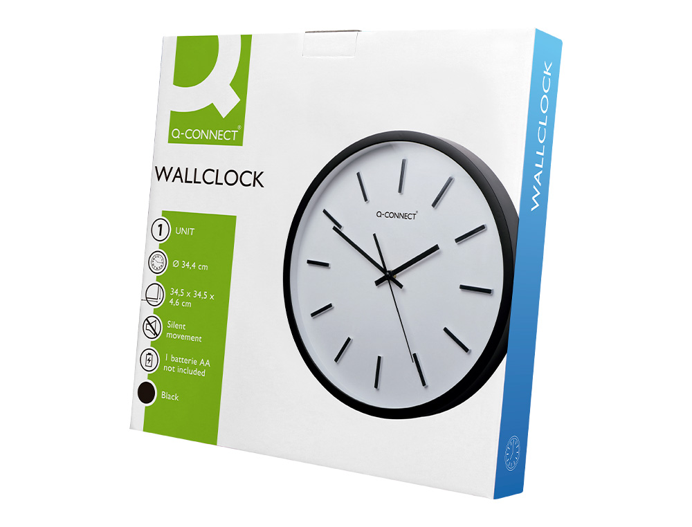 RELOJ Q-CONNECT DE PARED DE PLASTICO REDONDO 34,4 CM MOVIMIENTO SILENCIOSO COLOR NEGRO