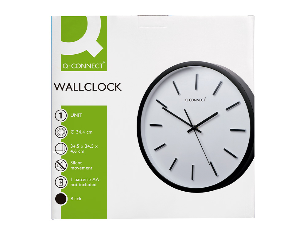 RELOJ Q-CONNECT DE PARED DE PLASTICO REDONDO 34,4 CM MOVIMIENTO SILENCIOSO COLOR NEGRO