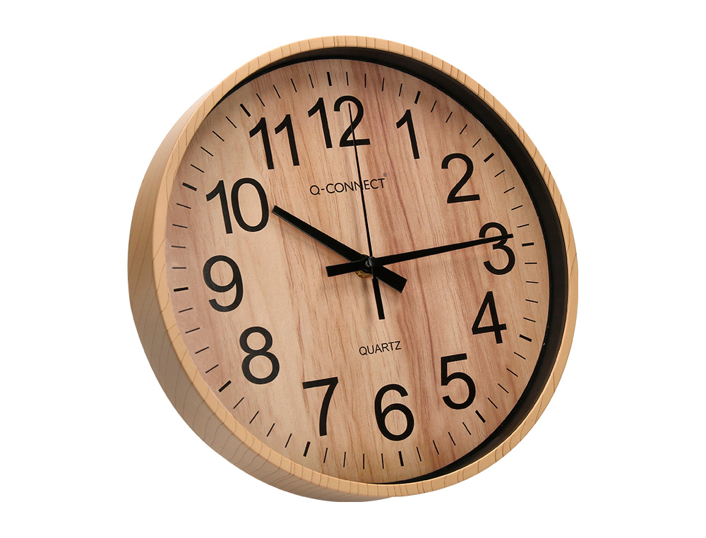 RELOJ Q-CONNECT DE PARED DE PLASTICO REDONDO 25,7 CM MOVIMIENTO SILENCIOSO COLOR MADERA NATURAL