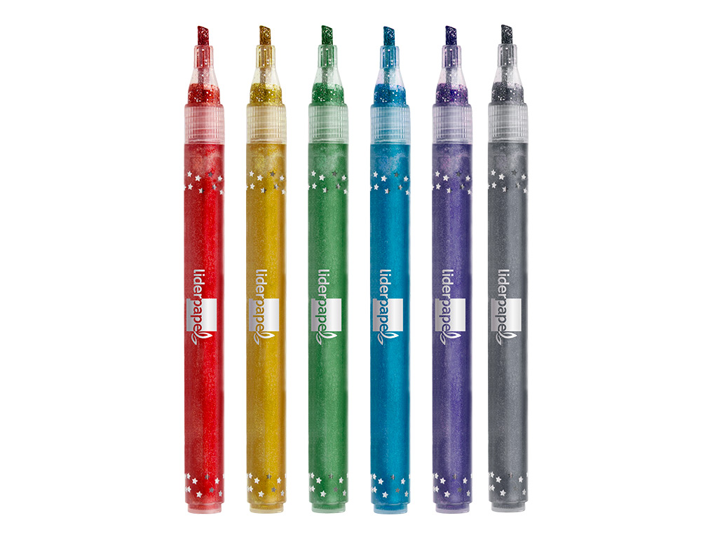 ROTULADOR LIDERPAPEL EFECTO PURPURINA METALIZADA PUNTA REVERSIBLE BOLSA DE 6 UNIDADES COLORES SURTIDOS