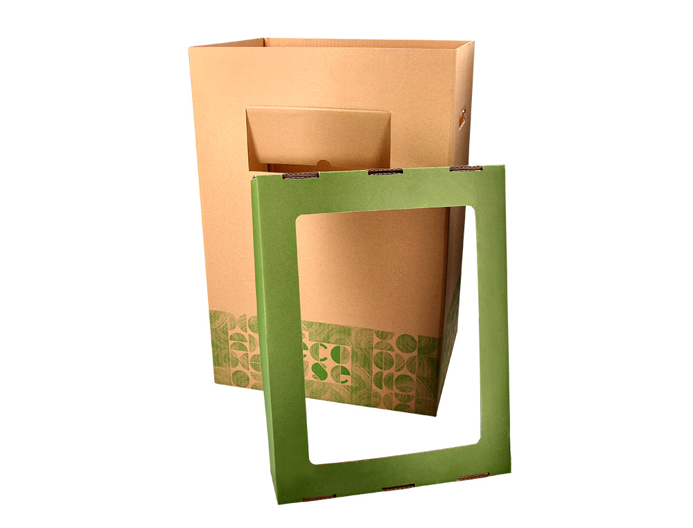 CONTENEDOR PAPELERA RECICLAJE LIDERPAPEL ECOUSE CARTON 100% RECICLADO Y RECICLABLE 70 LITROS 450X350X650 MM