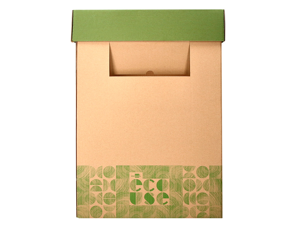 CONTENEDOR PAPELERA RECICLAJE LIDERPAPEL ECOUSE CARTON 100% RECICLADO Y RECICLABLE 70 LITROS 450X350X650 MM