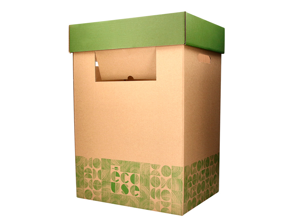 CONTENEDOR PAPELERA RECICLAJE LIDERPAPEL ECOUSE CARTON 100% RECICLADO Y RECICLABLE 70 LITROS 450X350X650 MM